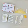 Juego de cuchillo, tenedor y plato para pastel en caja de regalo cinco en uno, juego de vajilla desechable para postres, juego de vajilla para pastel de cumpleaños