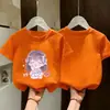 Camiseta de Manga Corta de Algodón Puro para Niñas Verano Fina Estampada Parte de Arriba Suelta Transpirable Amigable con la Piel para Niños Camiseta Básica