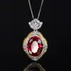 2024 nueva joyería Huabi cobre chapado en oro simulación corindón rojo cristal azul temperamento colgante vintage 15*20