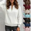 Roupas femininas transfronteiriças europeias e americanas 2026 outono novo Amazon cor sólida com zíper manga longa ombro caído casual solta gola redonda camiseta