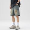 Pantalones Cortos de Mezclilla para Hombre Verano Holgados Casuales Pantalones de Verano para Hombre American High Street Rotos Verano para Hombre