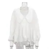 Camisa Blanca Casual Francesa 2025 Nuevo Estilo Otoño Cara de Bebé Mangas Abullonadas Elegante Holgado y Versátil Top Cardigan