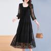 Vestido de Seda Bordado Pesado Original para Mulheres, Versátil para o Trabalho, Feito de Seda de Amora, Comprimento Médio com Saia Evasê 82399869