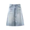 Shorts Jeans Masculino Nb316 High Street Estilo Americano Unissex High-End Lavado com Design de Padrão Bigode Corte Amplo