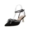 Sandalias de tacón alto para mujer, tacones de aguja, punta fina, verano 2026, estilo europeo y americano, punta cerrada, casual, tacón de copa de vino, sandalias de una sola tira para mujer