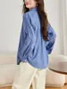 Camisa de Mujer con Rayas Bordadas de Manga Larga, Nuevo Estilo Otoño 2026, Textura Ligeramente Arrugada, Estilo Francés, Top Casual Elegante para el Trabajo