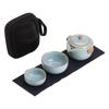 Juego de té de viaje Ru Kiln Ruyi, juego de té portátil de cerámica para exteriores, una tetera y dos tazas.
