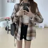 Camisa de Cuadros Retro para Mujer, Nuevo Estilo Primavera y Otoño, Estilo Perezoso, Chaqueta Camisa de Diseño de Nicho, Top Casual