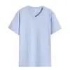 210gCamiseta Branca com Gola V Manga Curta Masculina e Feminina Camisa Básica Branca Pura Top Simples de Algodão Puro para o Verão