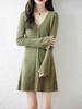 Vestido de una pieza para mujer, de longitud media, con escote en V, diseño de múltiples botones, vestido tipo suéter bata para usar como prenda exterior en otoño e invierno
