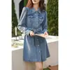 Tiro Real # Vestido de Mezclilla Nuevo de Primavera Europeo y Americano para Mujer, Vestido de Mezclilla Ajustado con Cinturón para Damas.