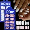 Popular Transfronterizo 100 Piezas de Caja de Uñas Cuadradas Cortas Rosas y Blancas Usables Color Puro Cuadrado Completo Pegatinas para Uñas DIY