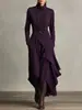 Moda Femenina Europea y Americana 2025 Sitio Independiente de Amazon Primavera y Otoño Más Vendido Vestido de Manga Larga Cruzado de Cuello Alto Falda Larga