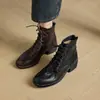Muy Bonitas ~ Versión de Alta Definición de 2025 Nuevas Botines Cortos con Cordones de Piel de Cabra de Primera Capa Tacón Grueso de 4 cm Calzado para Mujer Talla Grande Modernas