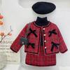 Vestido Acolchado Rojo de Invierno para Niña 2021 Nuevo Estilo Estilista para Niños Espesado Estilo Chanel para Bebé Conjunto de Dos Piezas