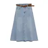 Ropa de Mujer Transfronteriza 2026 Nueva Moda Europea y Americana Versátil Combinación Cinturón Falda de Mezclilla Lavada Retro para Mujer C85070
