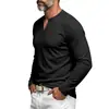 Camiseta masculina de tricô canelado jacquard transfronteiriça com gola henley e manga longa, tamanho europeu, estilo americano, camisa base casual texturizada para outono e inverno