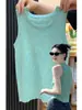 Top de punto adelgazante color verde menta para mujer, nuevo estilo de verano 2026, prenda exterior, top sin mangas, camisola de cuello redondo para ir al trabajo
