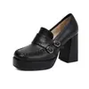 Zapatos de plataforma de tacón grueso con punta cuadrada de estilo británico para mujer de talla grande para primavera y otoño. Suministro de comercio exterior transfronterizo