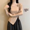 Suéter de punto de manga larga con flores tridimensionales para mujer, estilo coreano, con cordón lateral irregular y corte entallado, para principios de otoño
