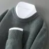 Suéter 100% Lã Pura Masculino Gola Alta Meio Espessa Cor Sólida Pulôver Casual de Negócios Malha Solta Camisa Base Top