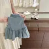 Vestido de Verão para Meninas Bebê Estiloso Personalidade Infantil Tendência Marca Estilo Coreano Gola Reversível Jeans Princesa Babados Vestido Regata