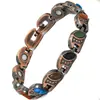 Moda Transfronteriza Europea y Americana Retro Turquesa Azul Pulsera Magnética Cobre Rojo Antiguo Cepillado Aleación de Zinc Creativa Pulseras de Pareja