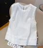 Chaleco Amarillo de Encaje Bordado sin Mangas de Estilo Europeo para Mujer 2025 Verano Simple Suelto Cuello Redondo Elegante Top de Mujer a la Moda