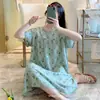 Camisón Extra Largo de Algodón Seda Estilo Coreano para Mujer Manga Corta Talla Grande Pijama Verano Algodón Artificial Suelto y Cómodo Ropa para el Hogar