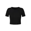 26805-26 Verão Estilo Coreano Slim Fit Gola Redonda Pequena Curta Cropped Lisa Manga Curta Pulôver Camiseta Camisa Básica