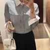 Roupa Feminina Coreana Dongdaemun Moda Chic de Alta Qualidade Casual Camisa Listrada Bloqueada por Cores Manga Longa Camisa Estilo Coreano Versátil