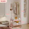Arara de Chão para Varanda Personalizada Cabideiro de Quarto Transfronteiriço com Cesta de Armazenamento Arara de Quarto de Vara Única para Venda por Atacado