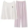 Pijama Doce Fofo Novo de Algodão Puro para Mulheres Roupa de Casa Gola Redonda Manga Longa com Bojo Conjunto de Roupa de Casa Pode Ser Usado Fora