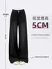 Jeans negros para mujer, nuevo estilo primavera y otoño, talla grande, pierna ancha, adelgazantes, adecuados para cuerpo tipo pera, pierna recta, pantalones de largo completo