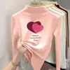 Ropa interior base de forro polar con cuello alto medio para niña para primavera, otoño e invierno, top cálido de manga larga con dibujos animados para niños
