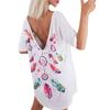 Top de Moda de Primavera y Verano Transfronterizo Amazon Nuevo Europeo y Americano para Mujer Escote en V Profundo Sexy Sin Espalda Estampada Camiseta de Manga Corta para Mujer