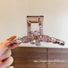 Grampo de Garra de Cristal Flor Rosa-Roxo de Temperamento Elegante Versátil Tamanho Grande Grampo de Coque de Cabelo de Alta Qualidade Grampo de Tubarão para a Parte de Trás da Cabeça para Mulheres