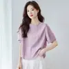 Camisa Cocoon de Algodão Lyocell Tencel Feminina Manga Curta 2026 Verão Novo Estilo Fina Respirável Fresca Camisa Top