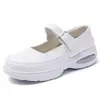Sapatos de Enfermagem com Amortecimento a Ar Unmun para Mulheres, Planos, com Solado Macio, Couro Genuíno, Respiráveis, Não Cansativos, Antiodor, Antiderrapantes, Brancos, Confortáveis para Profissionais Médicos