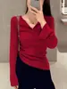 Roupa de Hong Kong e Americana/Suéter de Lã para Mulheres, Roupa para Vestir por Baixo no Outono e Inverno, Modelagem Justa, Design Elegante e Emagrecedor, Camiseta de Tricô com Gola V