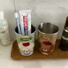 Copo de Lavar Filhote Estilo Pintura a Óleo Feito à Mão, Copo de Escova de Dentes Doméstico, Copo de Lavar para Casal, Copo de Escova de Dentes de Aço Inoxidável para Dormitório Estudantil