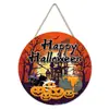 Decorações de porta redondas tridimensionais de madeira maciça personalizadas criativas transfronteiriças para Halloween placa de porta pendurada de madeira