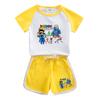 Traje de verano de Rainbow Friends para niños y niñas 2023 nuevo conjunto de dos piezas de algodón de dibujos animados para niños de manga corta y shorts delgados