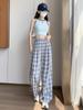 Pantalones de pata ancha a cuadros estilo Yamamoto coreano para mujer para verano Talla pequeña Ajuste holgado Dosis Cintura alta Adelgazantes Rectos Casuales