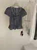 Wgwe8911 Ropa de Mujer Shisanxing de Guangzhou Primavera/Verano Nuevo Top a Cuadros con Mangas Abullonadas y Cuello en V con Lazo en la Cintura
