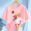 2425 # Camiseta de Manga Curta para Meninas Verão Algodão Puro 2025 Nova Desenho Animado Manga Meia Mangas Tops Tamanho Médio e Grande Camiseta de Verão para Crianças
