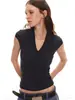 Top de verano de punto para mujer, estilo "old money" vintage francés, cuello en V, manga corta, elegante y versátil para ir al trabajo, camiseta simple y versátil de seda de hielo