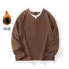 Camiseta de Manga Longa Estilo Academia Falsa de Duas Peças com Gola Henry para Homens, Estilo Coreano de Outono, Toque de Veludo de Algodão Europeu, Moletom Preto Estilo Preguiçoso 536