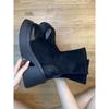 Botines Cortos Elásticos de Tacón Grueso y Suela Gruesa Estilo Coreano para Mujer Retro Estación Europea Combinables Altura Pequeña Aumentan Altura Botines Ajustados Ins