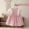 Vestido Rosa Dulce Estilo Coreano para Niñas Verano 2026 Ropa Infantil Vestido Princesa de Encaje con Mangas Volantes para Bebé